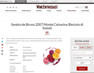 Wine Enthusiast Magazine – il nostro Recioto di Soave DOCG Cansignorio 2007 viene valutato con 92/100